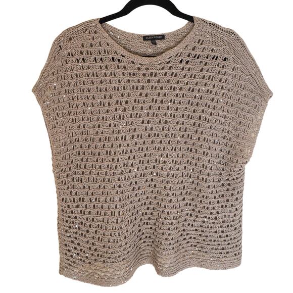 Eileen Fisher Open Knit Beige Sequin Sweater - Picture 1 of 5